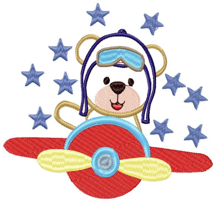 Pilot Bear embroidery designs - Plane machine embroidery pattern - Baby boy file - Aviator Bear applique design - Instant digital download