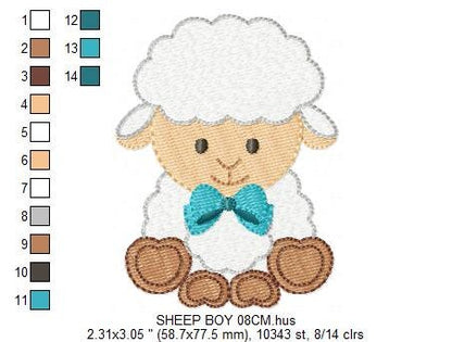 Sheep embroidery design - Lamb with lace bow tie and flowers machine embroidery pattern - Baby boy and girl file - Instant download pes jef