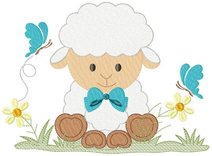 Sheep embroidery design - Lamb with lace bow tie and flowers machine embroidery pattern - Baby boy and girl file - Instant download pes jef