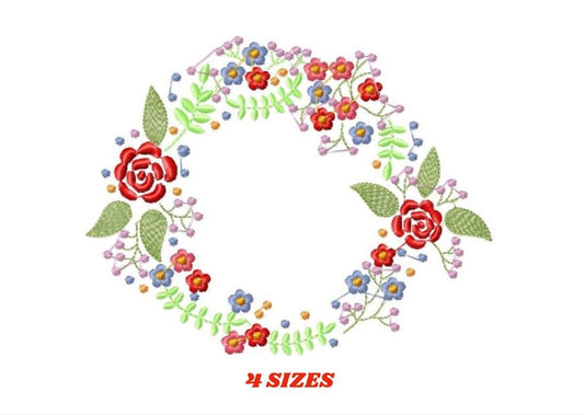 Monogram Frame embroidery designs - Flower embroidery design machine embroidery pattern - rose wreath embroidery file - Instant download pes