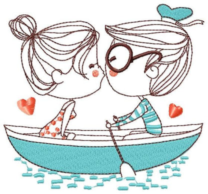 Love Couple embroidery designs - Valentines in a boat machine embroidery pattern - Romance gondula girlfriend boyfriend - Instant download