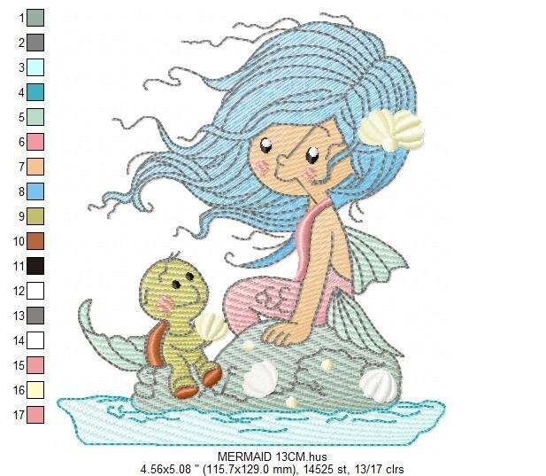 Mermaid embroidery designs - Princess embroidery design machine embroidery pattern - Baby girl design embroidery file instant download pes