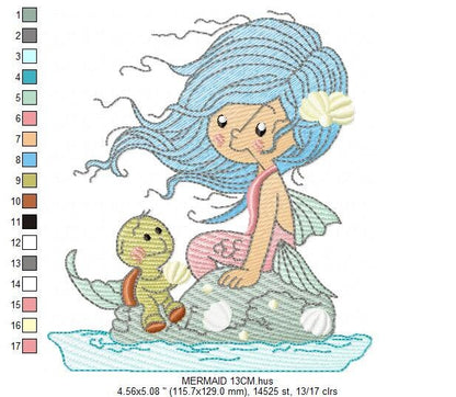 Mermaid embroidery designs - Princess embroidery design machine embroidery pattern - Baby girl design embroidery file instant download pes