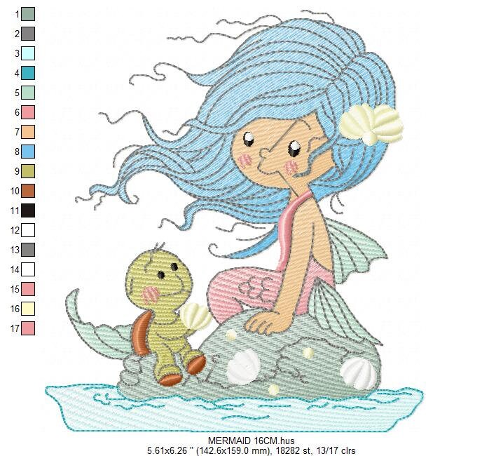 Mermaid embroidery designs - Princess embroidery design machine embroidery pattern - Baby girl design embroidery file instant download pes