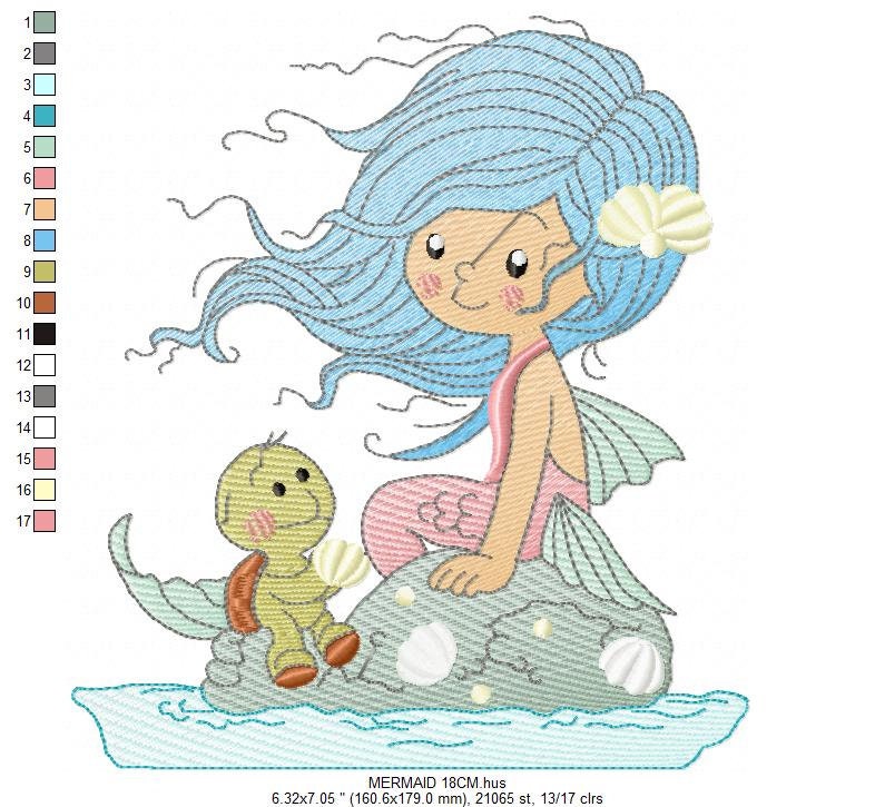 Mermaid embroidery designs - Princess embroidery design machine embroidery pattern - Baby girl design embroidery file instant download pes