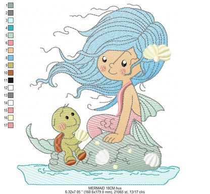 Mermaid embroidery designs - Princess embroidery design machine embroidery pattern - Baby girl design embroidery file instant download pes