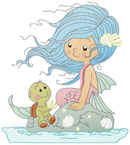 Mermaid embroidery designs - Princess embroidery design machine embroidery pattern - Baby girl design embroidery file instant download pes