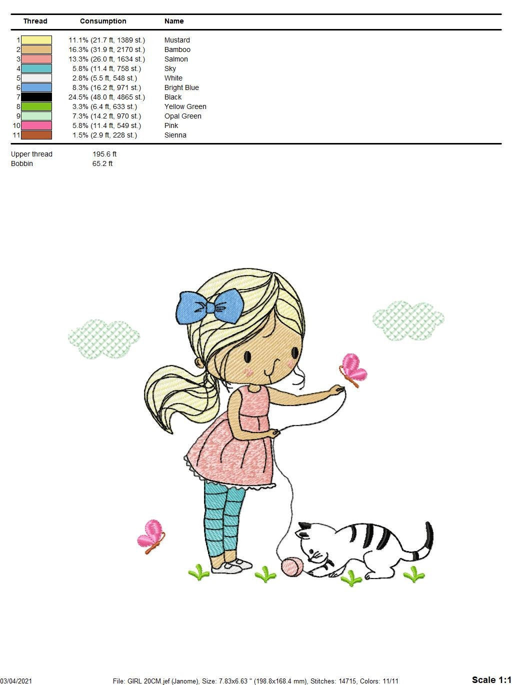 Girl with cat embroidery design - Baby girl embroidery design machine embroidery pattern - kid embroidery file - instant download digital