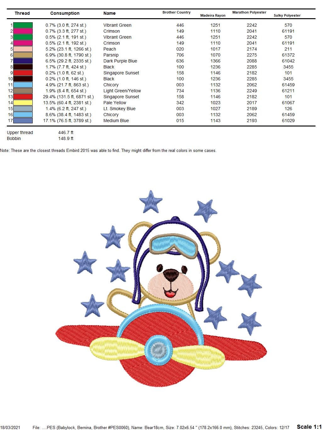 Pilot Bear embroidery designs - Plane machine embroidery pattern - Baby boy file - Aviator Bear applique design - Instant digital download