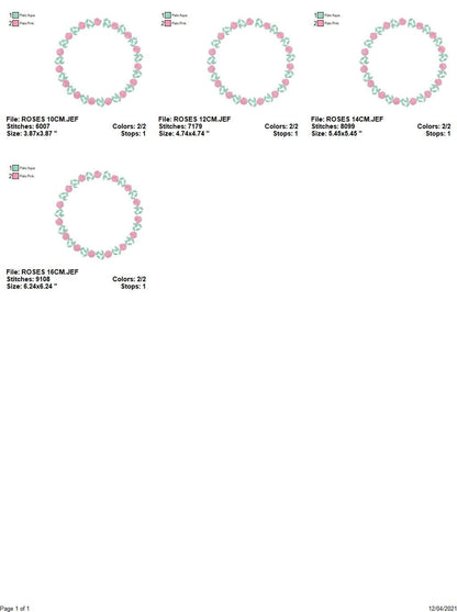Roses Round Frame embroidery designs - Flower Wreath embroidery design machine embroidery pattern - Floral Garland file - Instant download