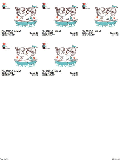 Love Couple embroidery designs - Valentines in a boat machine embroidery pattern - Romance gondula girlfriend boyfriend - Instant download