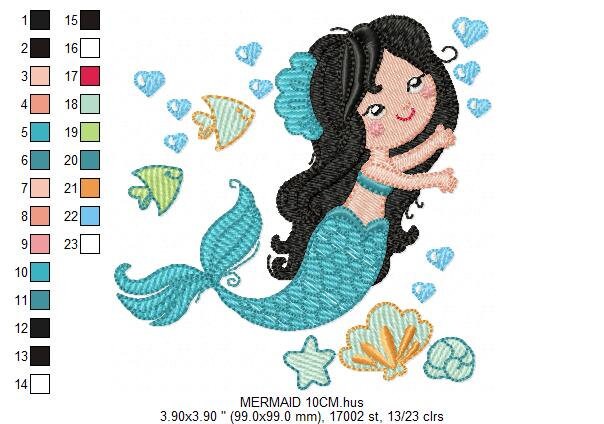 Mermaid embroidery designs - Princess embroidery design machine embroidery pattern - Mermaid rippled design - Girl embroidery file download