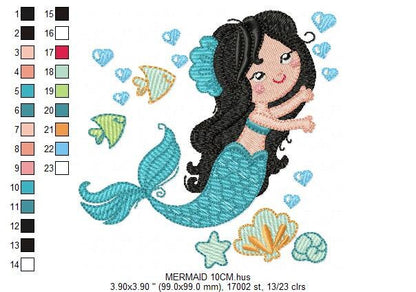 Mermaid embroidery designs - Princess embroidery design machine embroidery pattern - Mermaid rippled design - Girl embroidery file download