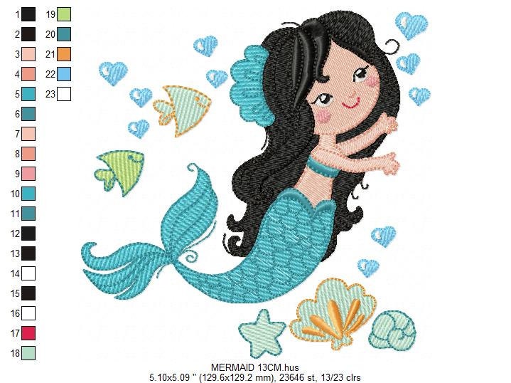 Mermaid embroidery designs - Princess embroidery design machine embroidery pattern - Mermaid rippled design - Girl embroidery file download