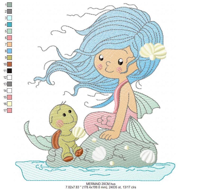 Mermaid embroidery designs - Princess embroidery design machine embroidery pattern - Baby girl design embroidery file instant download pes