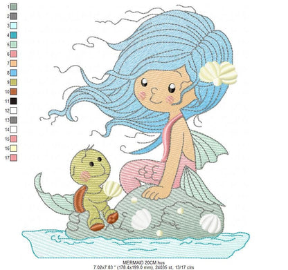 Mermaid embroidery designs - Princess embroidery design machine embroidery pattern - Baby girl design embroidery file instant download pes