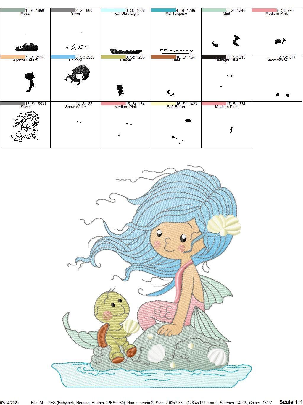 Mermaid embroidery designs - Princess embroidery design machine embroidery pattern - Baby girl design embroidery file instant download pes