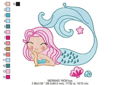 Mermaid embroidery designs - Sea Princess with fishes and algae machine embroidery pattern - Baby Girl file - Instant digital download pes