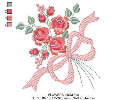 Flowers embroidery designs - Kitchen Towel embroidery design machine embroidery pattern - Roses embroidery file - Roses Bouquet embroidery