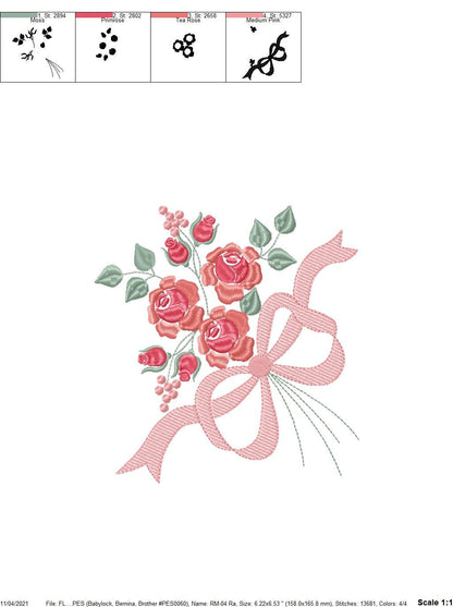 Flowers embroidery designs - Kitchen Towel embroidery design machine embroidery pattern - Roses embroidery file - Roses Bouquet embroidery