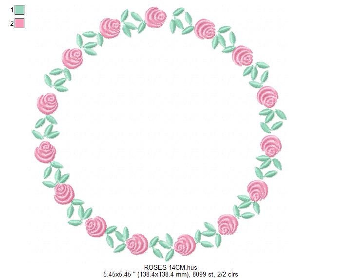 Roses Round Frame embroidery designs - Flower Wreath embroidery design machine embroidery pattern - Floral Garland file - Instant download