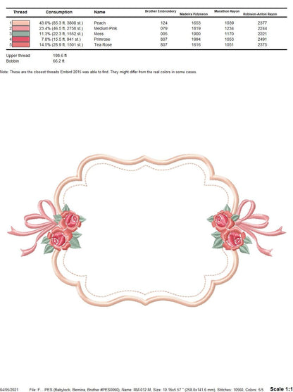 Frame embroidery designs - Monogram Frame with Flowers machine embroidery pattern - Roses applique file - Instant digital download pes jef