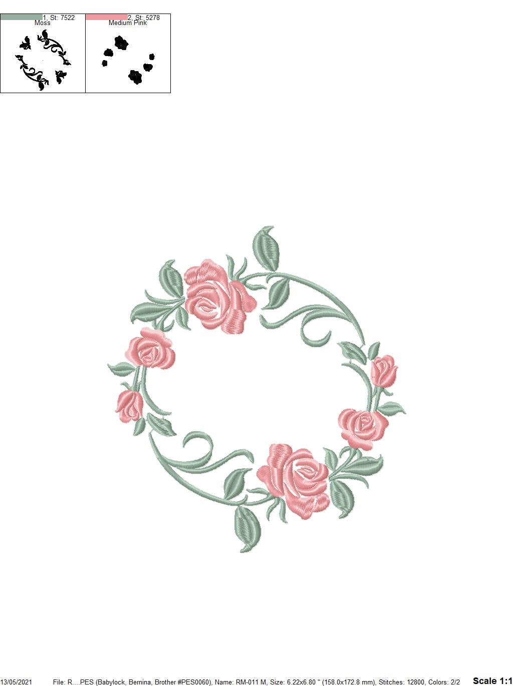Monogram Frame with Roses embroidery designs - Flower Laurel embroidery design machine embroidery pattern - Rose wreath - Instant download Marcia Embroidery