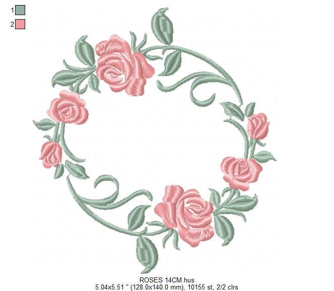 Monogram Frame with Roses embroidery designs - Flower Laurel embroidery design machine embroidery pattern - Rose wreath - Instant download