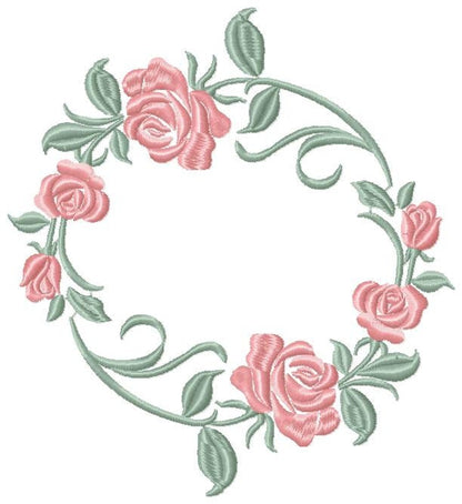 Monogram Frame with Roses embroidery designs - Flower Laurel embroidery design machine embroidery pattern - Rose wreath - Instant download