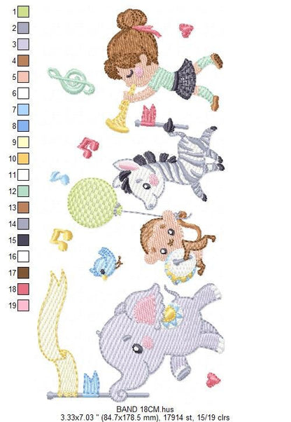 Animal musical band embroidery designs - Musical animals machine embroidery pattern - Elephant Zebra Monkey Bird file - Instant download