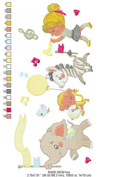Animal musical band embroidery designs - Musical animals machine embroidery pattern - Elephant Zebra Monkey Bird file - Instant download
