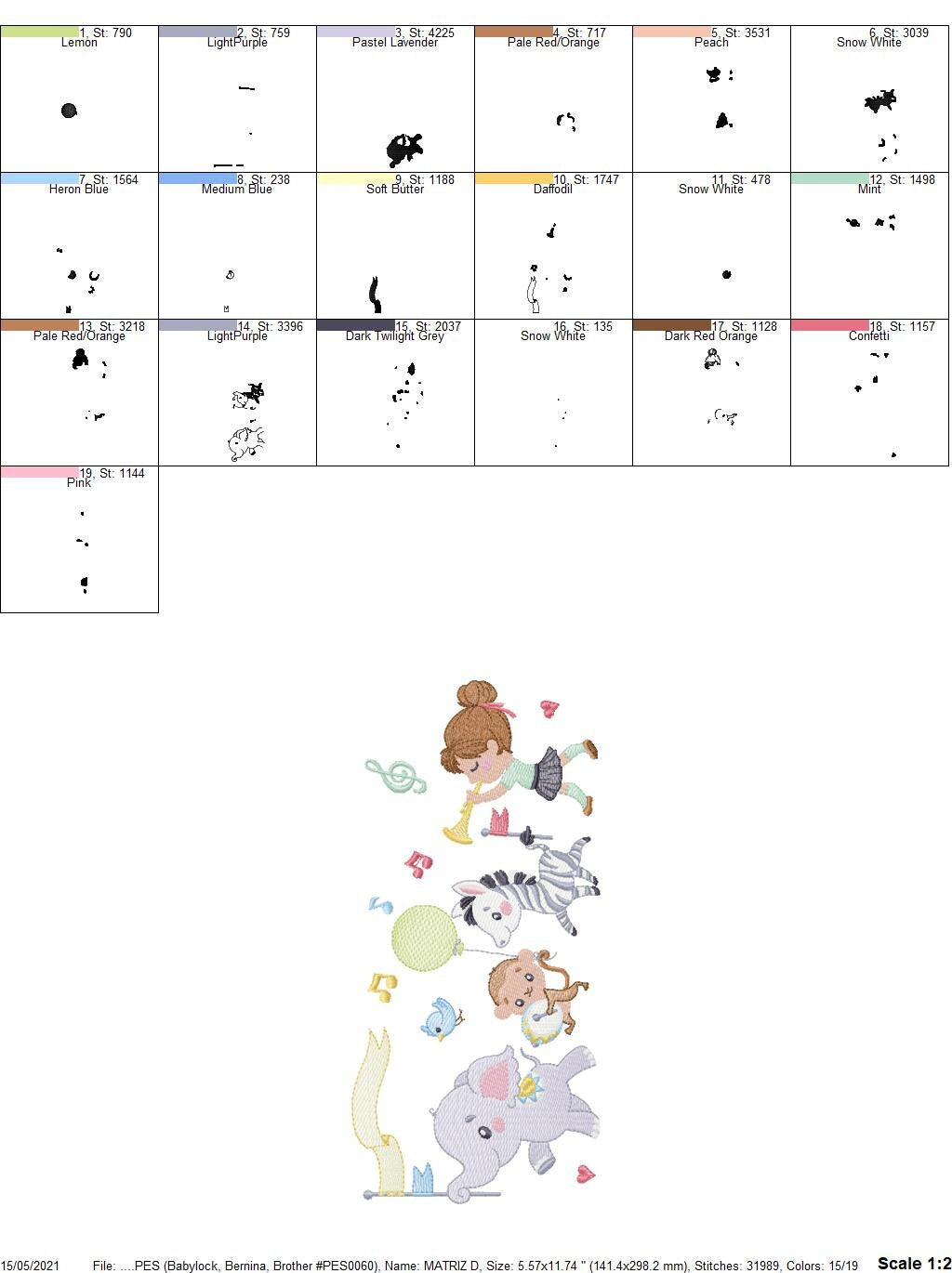 Animal musical band embroidery designs - Musical animals machine embroidery pattern - Elephant Zebra Monkey Bird file - Instant download