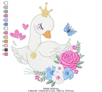 Swan embroidery designs - Baby Girl embroidery design machine embroidery pattern - Goose embroidery file - Swan with flowers Digital file