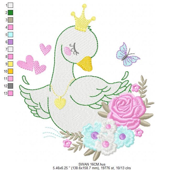 Swan embroidery designs - Baby Girl embroidery design machine embroidery pattern - Goose embroidery file - Swan with flowers Digital file