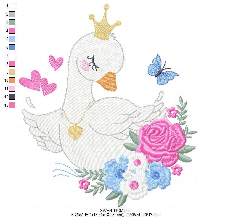 Swan embroidery designs - Baby Girl embroidery design machine embroidery pattern - Goose embroidery file - Swan with flowers Digital file