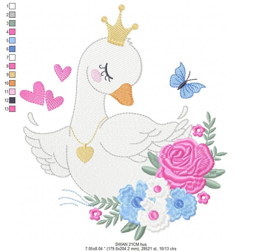 Swan embroidery designs - Baby Girl embroidery design machine embroidery pattern - Goose embroidery file - Swan with flowers Digital file