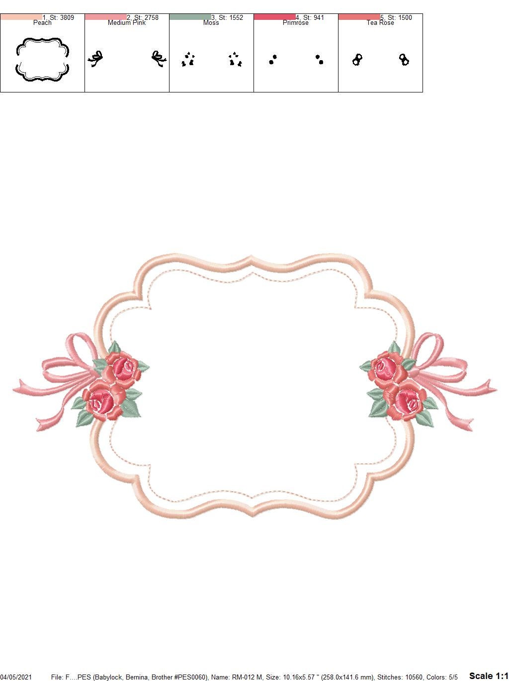 Frame embroidery designs - Monogram Frame with Flowers machine embroidery pattern - Roses applique file - Instant digital download pes jef