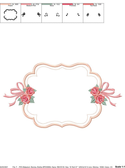 Frame embroidery designs - Monogram Frame with Flowers machine embroidery pattern - Roses applique file - Instant digital download pes jef