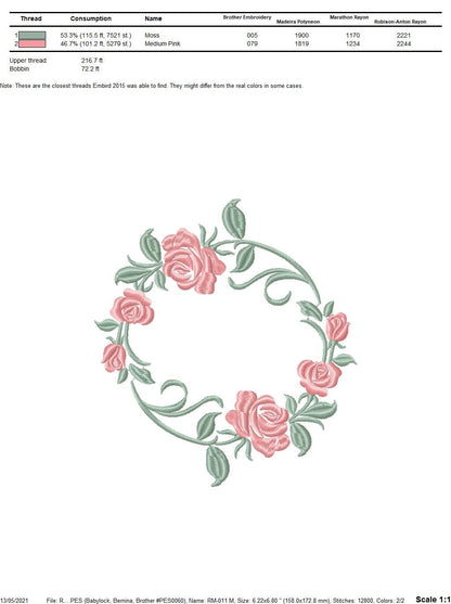 Monogram Frame with Roses embroidery designs - Flower Laurel embroidery design machine embroidery pattern - Rose wreath - Instant download Marcia Embroidery