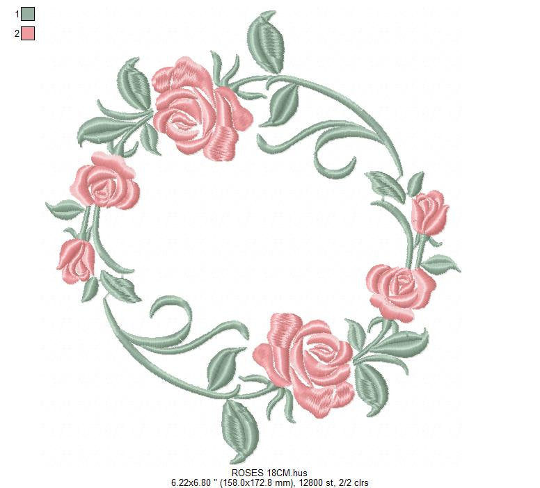 Monogram Frame with Roses embroidery designs - Flower Laurel embroidery design machine embroidery pattern - Rose wreath - Instant download Marcia Embroidery