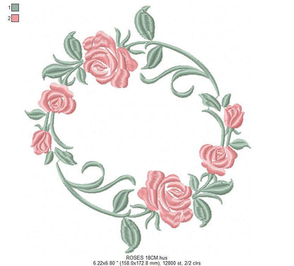 Monogram Frame with Roses embroidery designs - Flower Laurel embroidery design machine embroidery pattern - Rose wreath - Instant download Marcia Embroidery