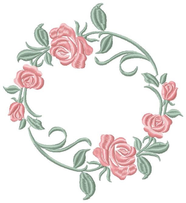Monogram Frame with Roses embroidery designs - Flower Laurel embroidery design machine embroidery pattern - Rose wreath - Instant download
