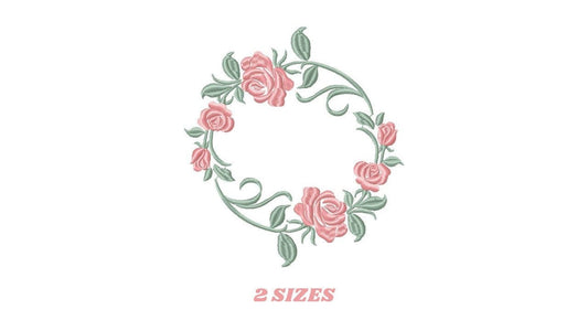 Monogram Frame with Roses embroidery designs - Flower Laurel embroidery design machine embroidery pattern - Rose wreath - Instant download