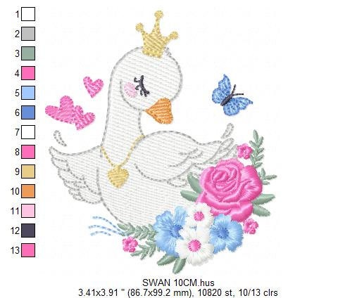 Swan embroidery designs - Baby Girl embroidery design machine embroidery pattern - Goose embroidery file - Swan with flowers Digital file