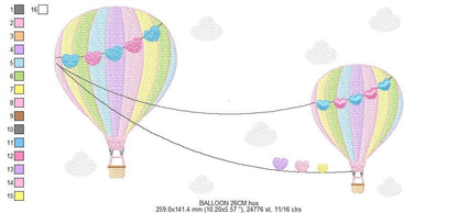 Ballon embroidery designs - Hot air balloon embroidery design machine embroidery pattern - Sky with clouds embroidery - instant download