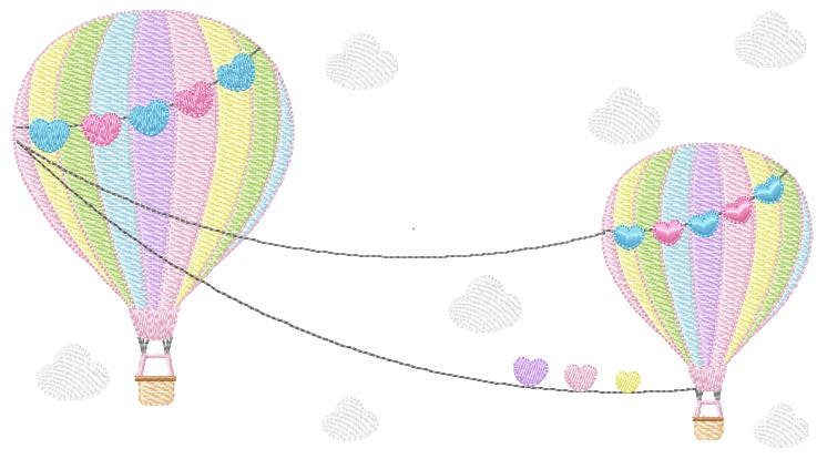 Ballon embroidery designs - Hot air balloon embroidery design machine embroidery pattern - Sky with clouds embroidery - instant download