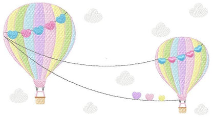 Ballon embroidery designs - Hot air balloon embroidery design machine embroidery pattern - Sky with clouds embroidery - instant download