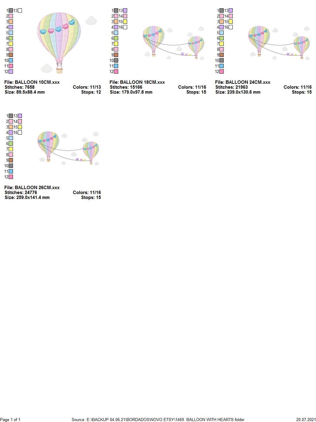 Ballon embroidery designs - Hot air balloon embroidery design machine embroidery pattern - Sky with clouds embroidery - instant download