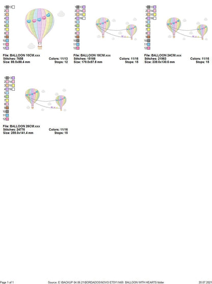 Ballon embroidery designs - Hot air balloon embroidery design machine embroidery pattern - Sky with clouds embroidery - instant download
