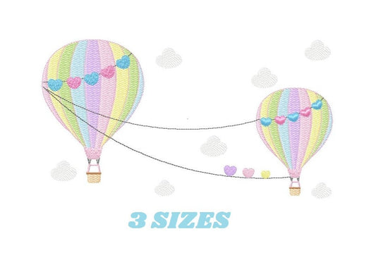 Ballon embroidery designs - Hot air balloon embroidery design machine embroidery pattern - Sky with clouds embroidery - instant download Marcia Embroidery